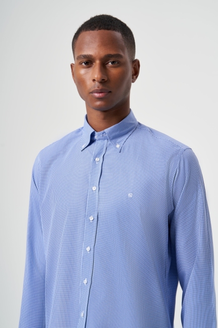 Regular Fit Mavi Paşa Yaka Spor Erkek Gömlek - 4