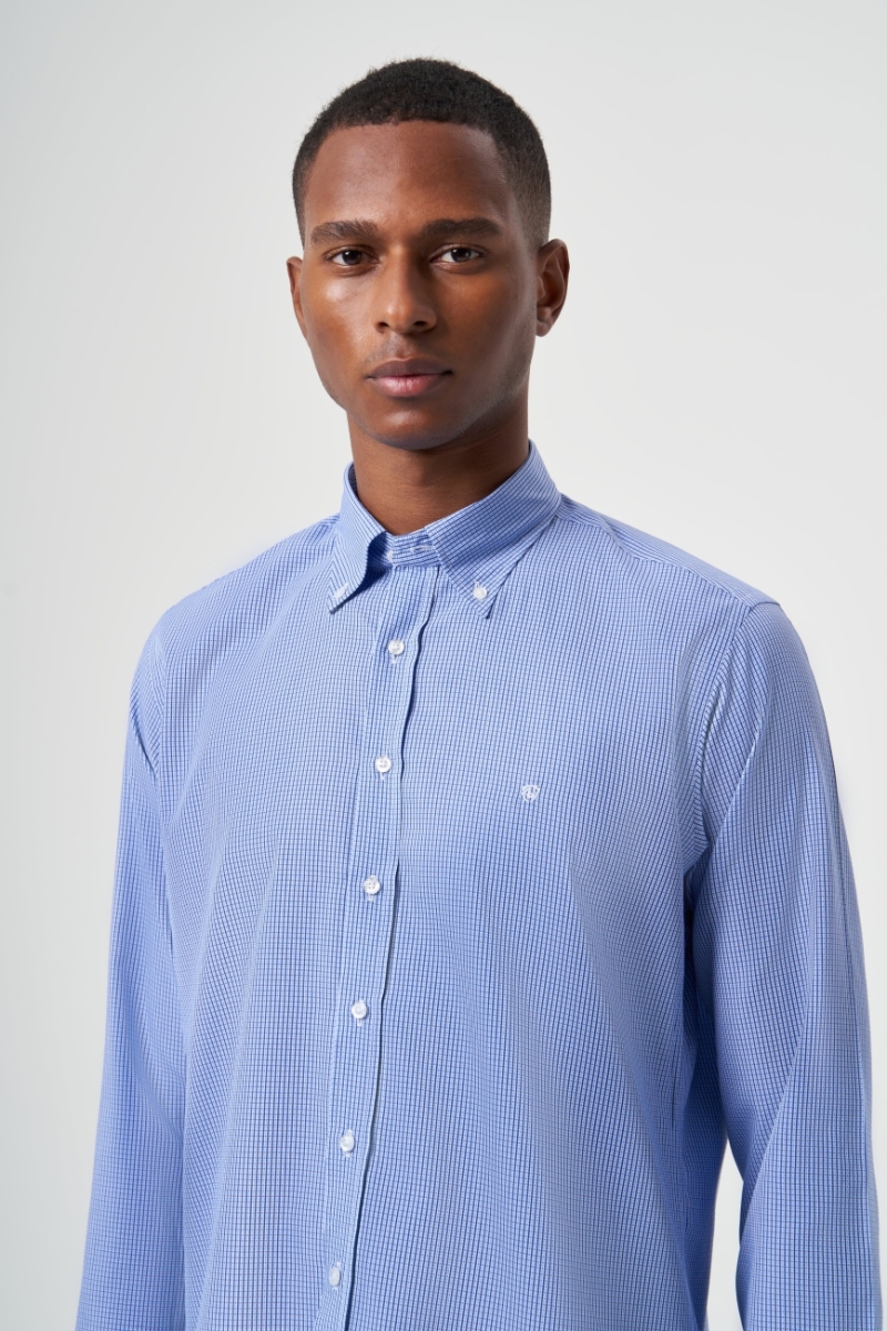 Regular Fit Mavi Paşa Yaka Spor Erkek Gömlek - 4