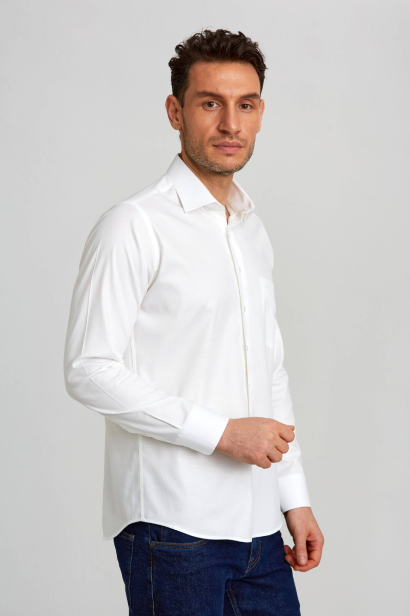 Regular Fit Klasik Beyaz Basic Erkek Gömlek - 5