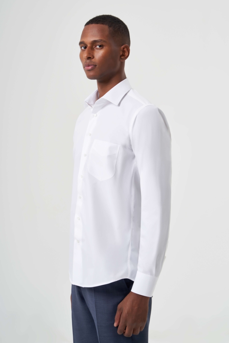 Regular Fit Klasik Beyaz Basic Erkek Gömlek - 6