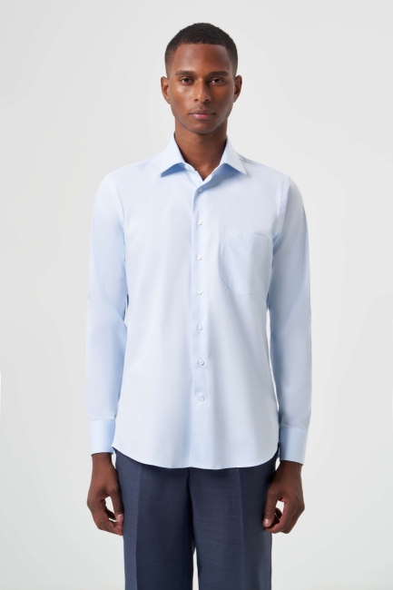 Regular Fit Açık Mavi Basic Klasik Erkek Gömlek - 1