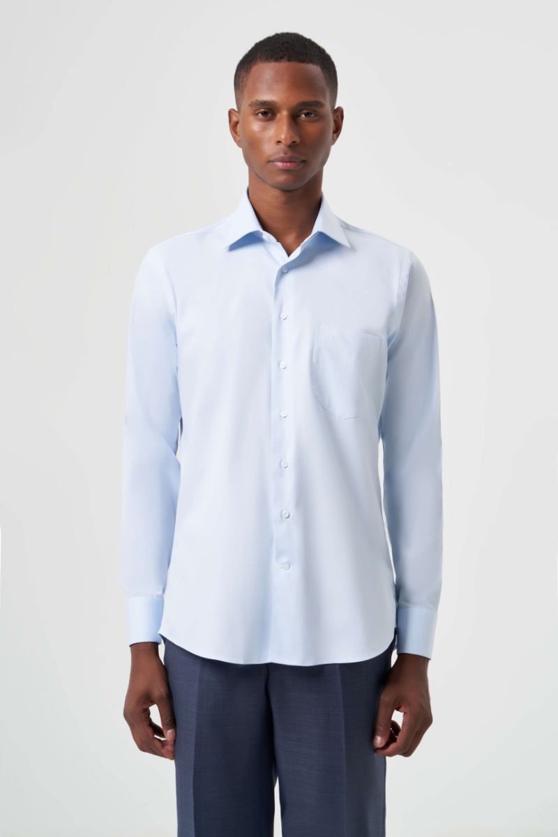 Regular Fit Açık Mavi Basic Klasik Erkek Gömlek - 1