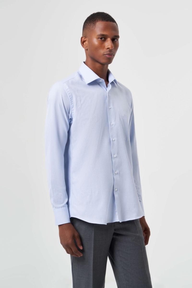 Regular Fit Klasik Mavi Basic Erkek Gömlek - 1