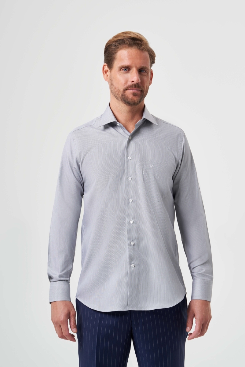 Regular Fit Klasik Gri Basic Erkek Gömlek - 4