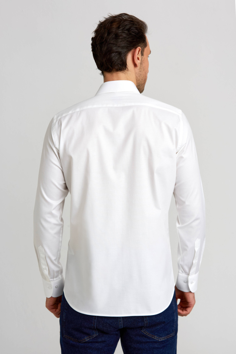 Regular Fit Beyaz Basic Klasik Erkek Gömlek - 3