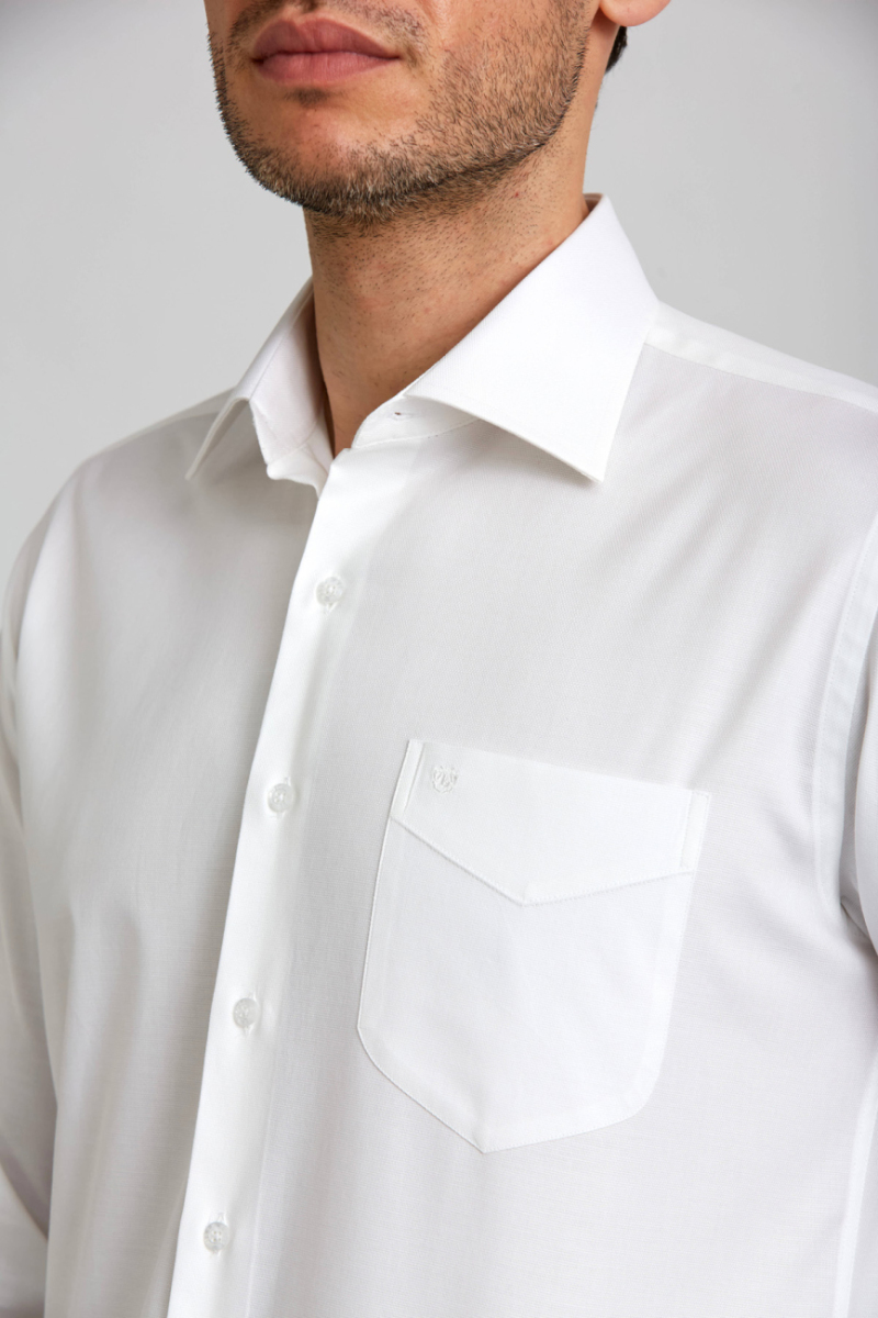 Regular Fit Beyaz Basic Klasik Erkek Gömlek - 4