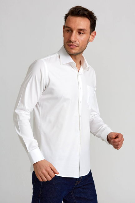 Regular Fit Beyaz Basic Klasik Erkek Gömlek - 5