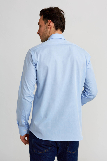 Regular Fit Mavi Basic Klasik Erkek Gömlek - 2