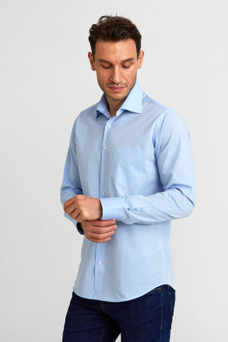 Regular Fit Mavi Basic Klasik Erkek Gömlek - 5