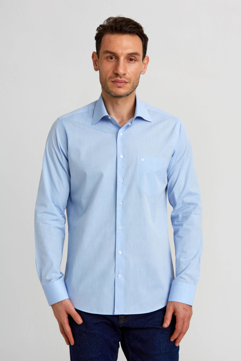 Regular Fit Mavi Basic Klasik Erkek Gömlek - 1