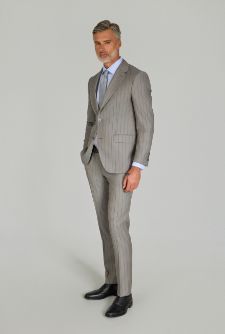 Gri Comfort Fit Mono Yaka Çift Yırtmaçlı Sedef Düğmeli 6 Drop Yün Takım Elbise - 4