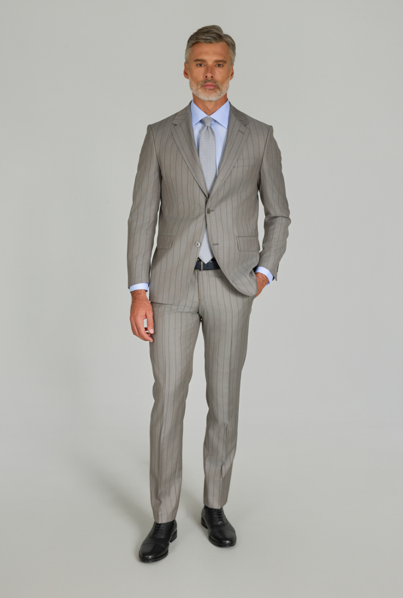 Gri Comfort Fit Mono Yaka Çift Yırtmaçlı Sedef Düğmeli 6 Drop Yün Takım Elbise - 1