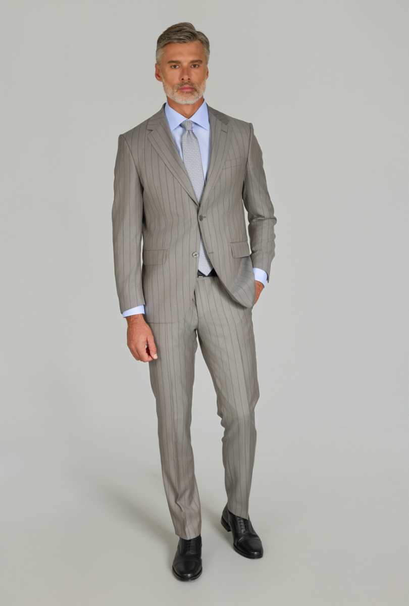 Gri Comfort Fit Mono Yaka Çift Yırtmaçlı Sedef Düğmeli 6 Drop Yün Takım Elbise - 2