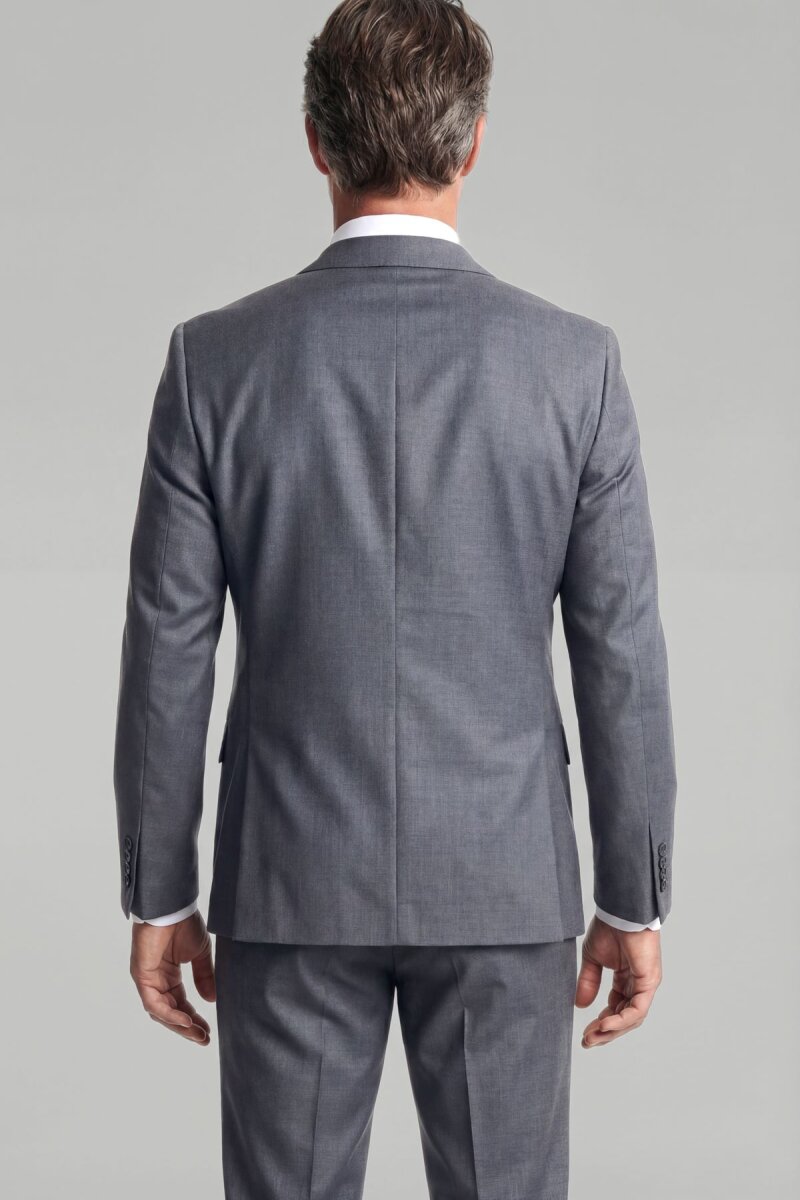 Gri Dokuma Mono Yaka Çift Yırtmaçlı 4 Drop Yün Takım Elbise - 2