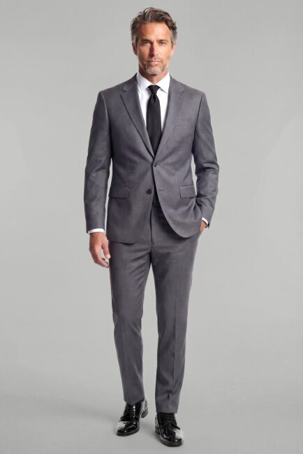 Gri Dokuma Mono Yaka Çift Yırtmaçlı 4 Drop Yün Takım Elbise - 3