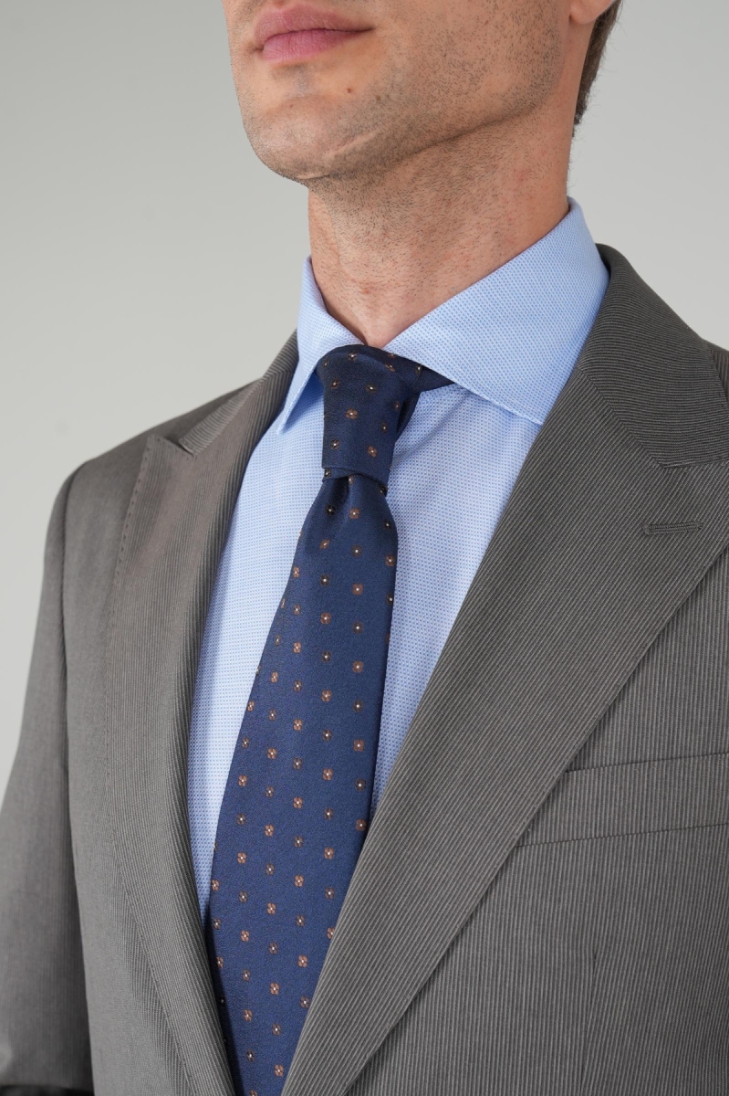 Gri Kırlangıç Yaka Çift Yırtmaçlı 6 Drop Yün Keten Takım Elbise - 3