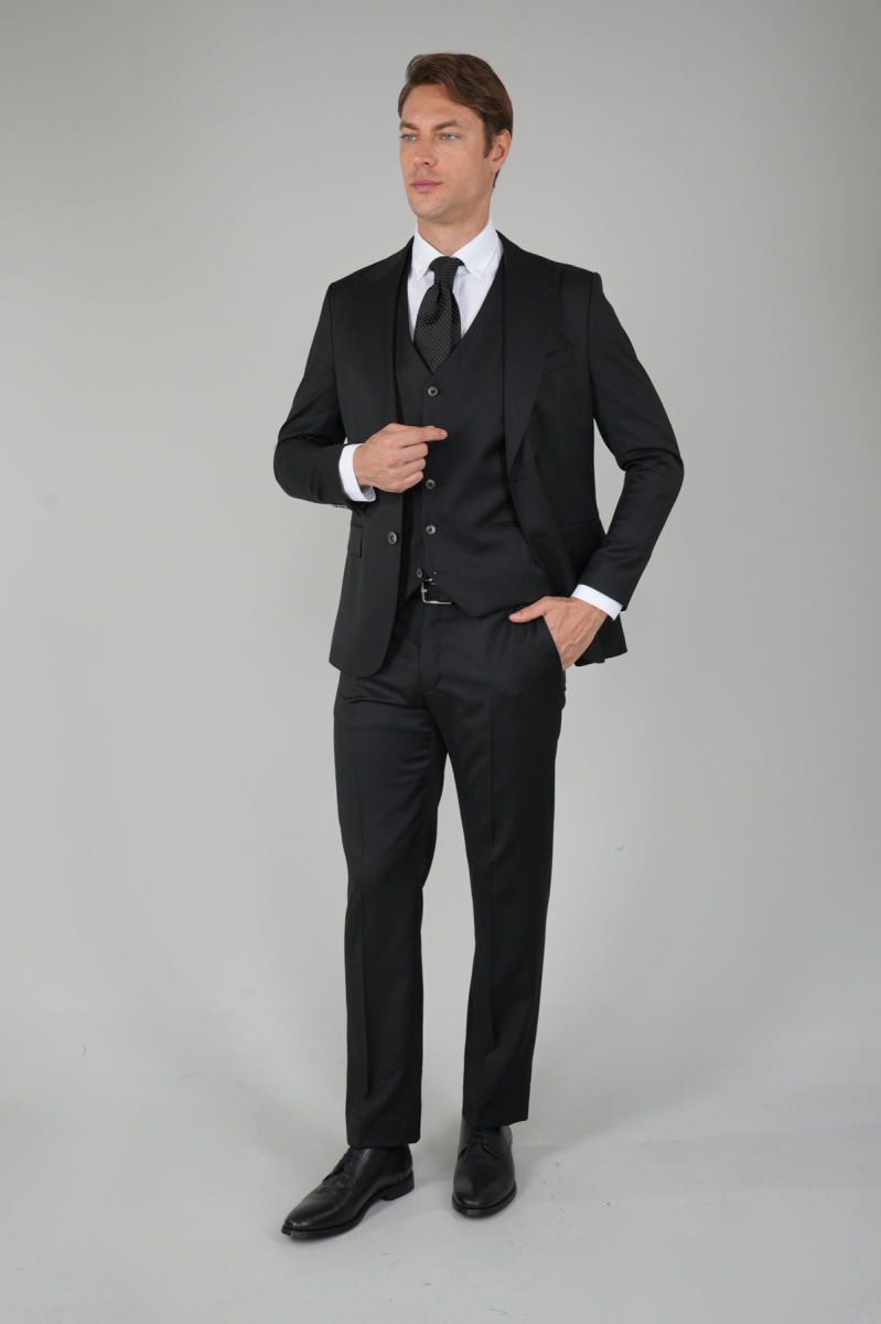 Gri Kırlangıç Yaka Çift Yırtmaçlı 6 Drop Yün Takım Elbise