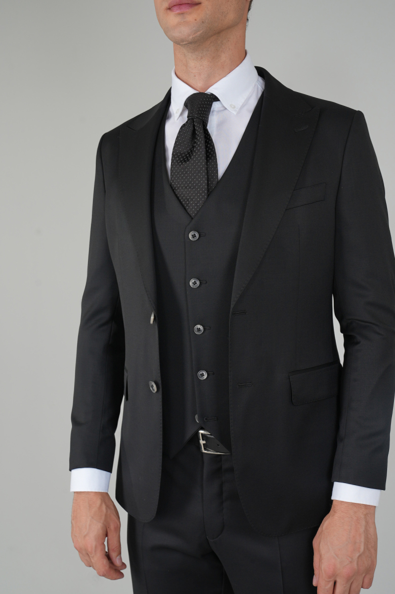 Gri Kırlangıç Yaka Çift Yırtmaçlı 6 Drop Yün Takım Elbise - 3