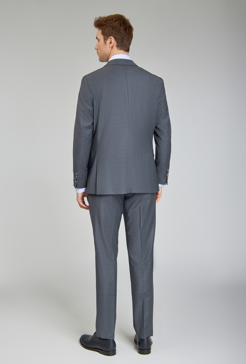 Gri Mono Yaka Çift Yırtmaçlı 6 Drop Yün Slim Fit Takım Elbise - 7