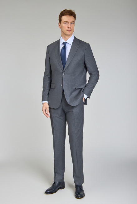 Gri Mono Yaka Çift Yırtmaçlı 6 Drop Yün Slim Fit Takım Elbise - 3