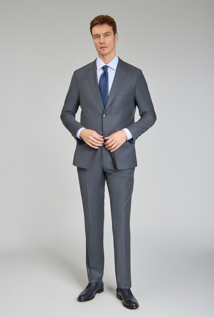 Gri Mono Yaka Çift Yırtmaçlı 6 Drop Yün Slim Fit Takım Elbise - 2