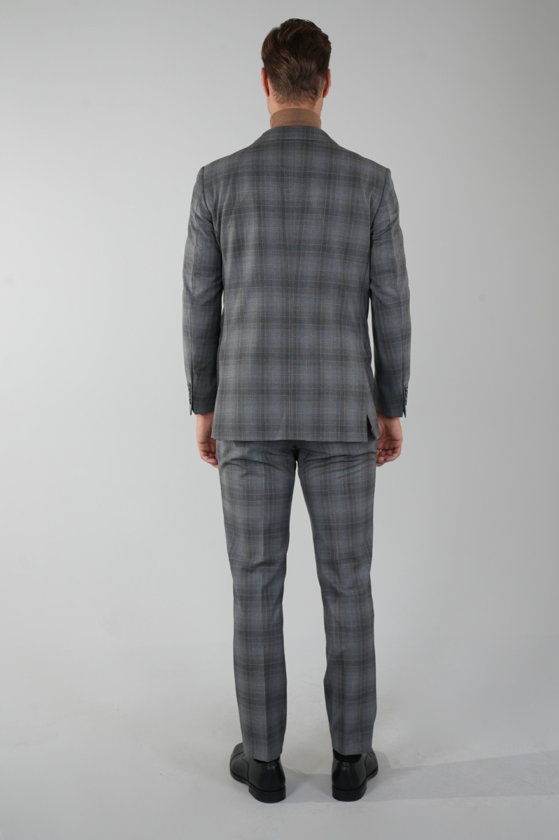 Gri Mono Yaka Çift Yırtmaçlı 6 Drop Yün Takım Elbise (1)