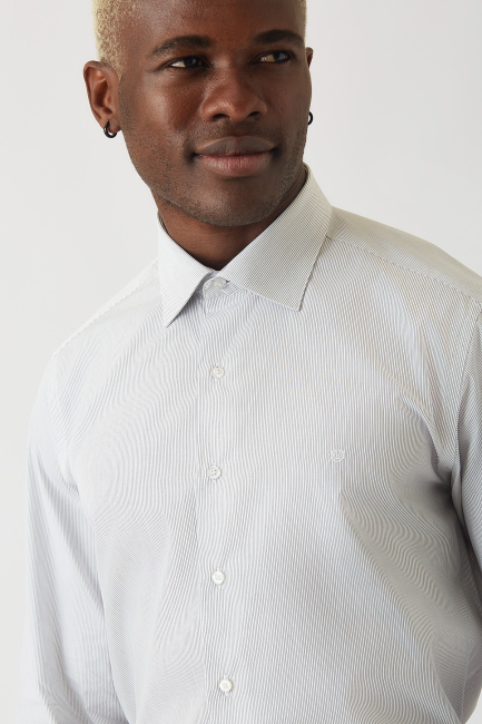 Gri Pamuk Klasik Regular Fit Erkek Gömlek - 3