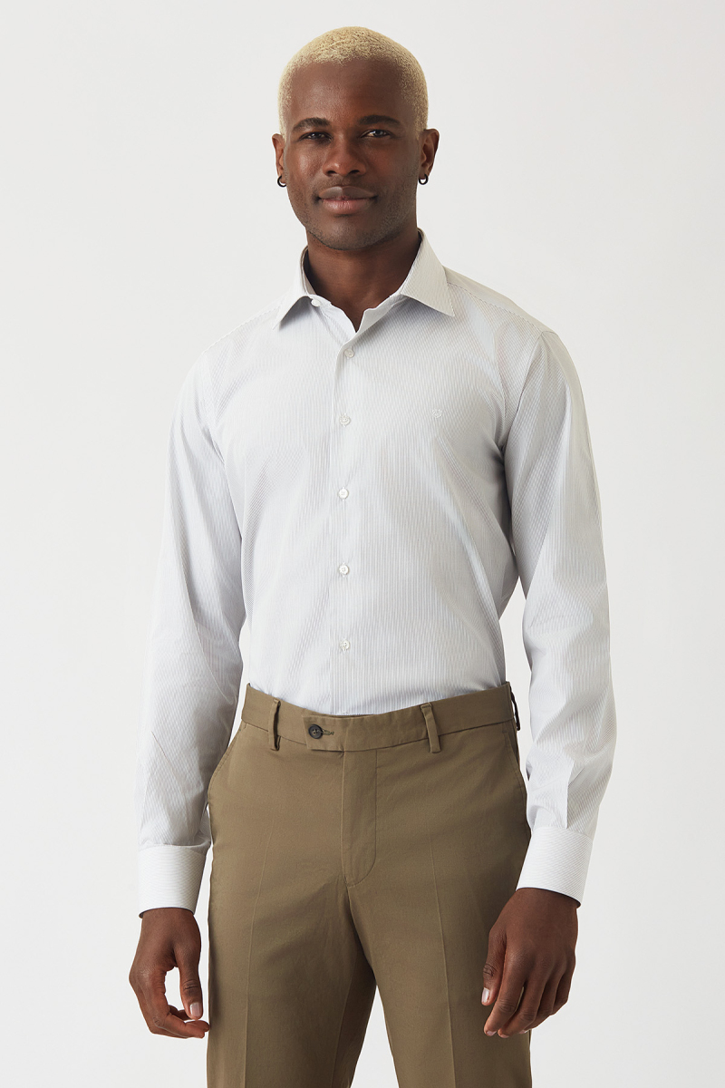 Gri Pamuk Klasik Regular Fit Erkek Gömlek - 4