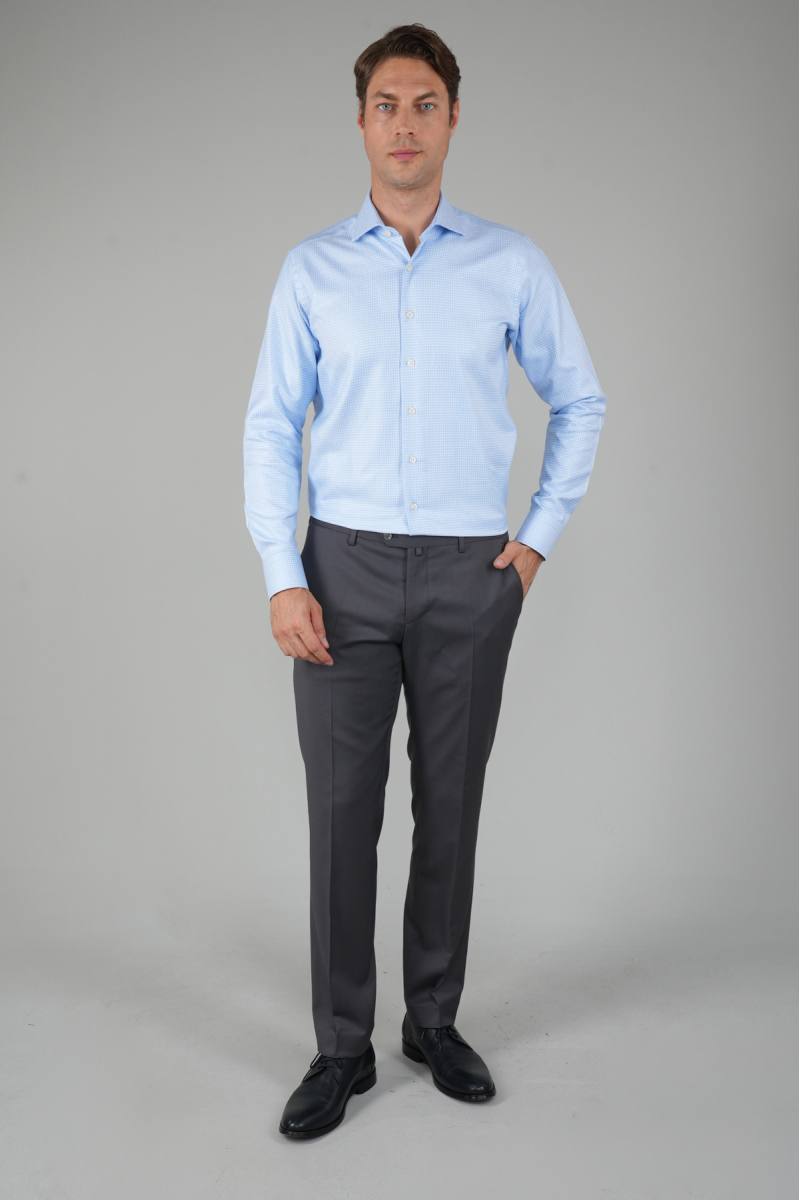 Gri Yün Dokuma Erkek Klasik Pantolon - 5