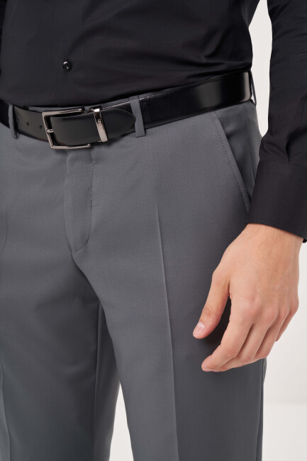 Gri Yün Dokuma Klasik Erkek Pantolon - 3