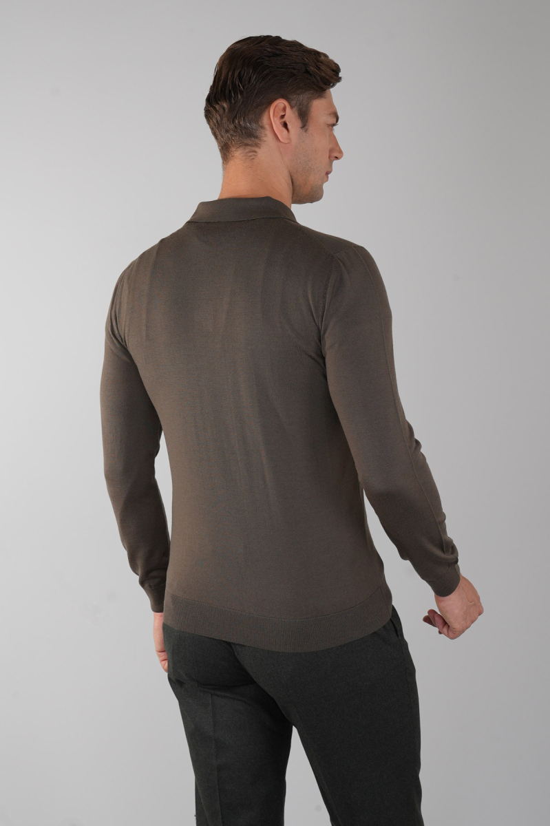 Haki Düğmeli Polo Yaka Erkek Yün Triko - 2