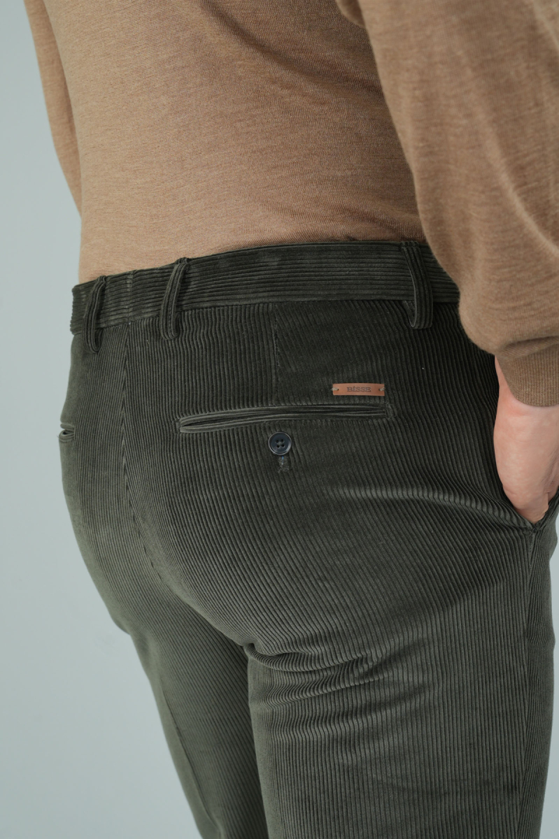 Haki Kadife Pamuk Modal Likralı Esnek Rahat 4 Cepli Erkek Pantolon - 4