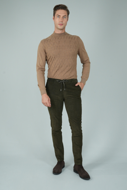 Haki Kadife Pamuklu Likralı Esnek Rahat Jagger Erkek Pantolon - 6