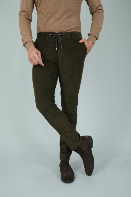 Haki Kadife Pamuklu Likralı Esnek Rahat Jagger Erkek Pantolon 