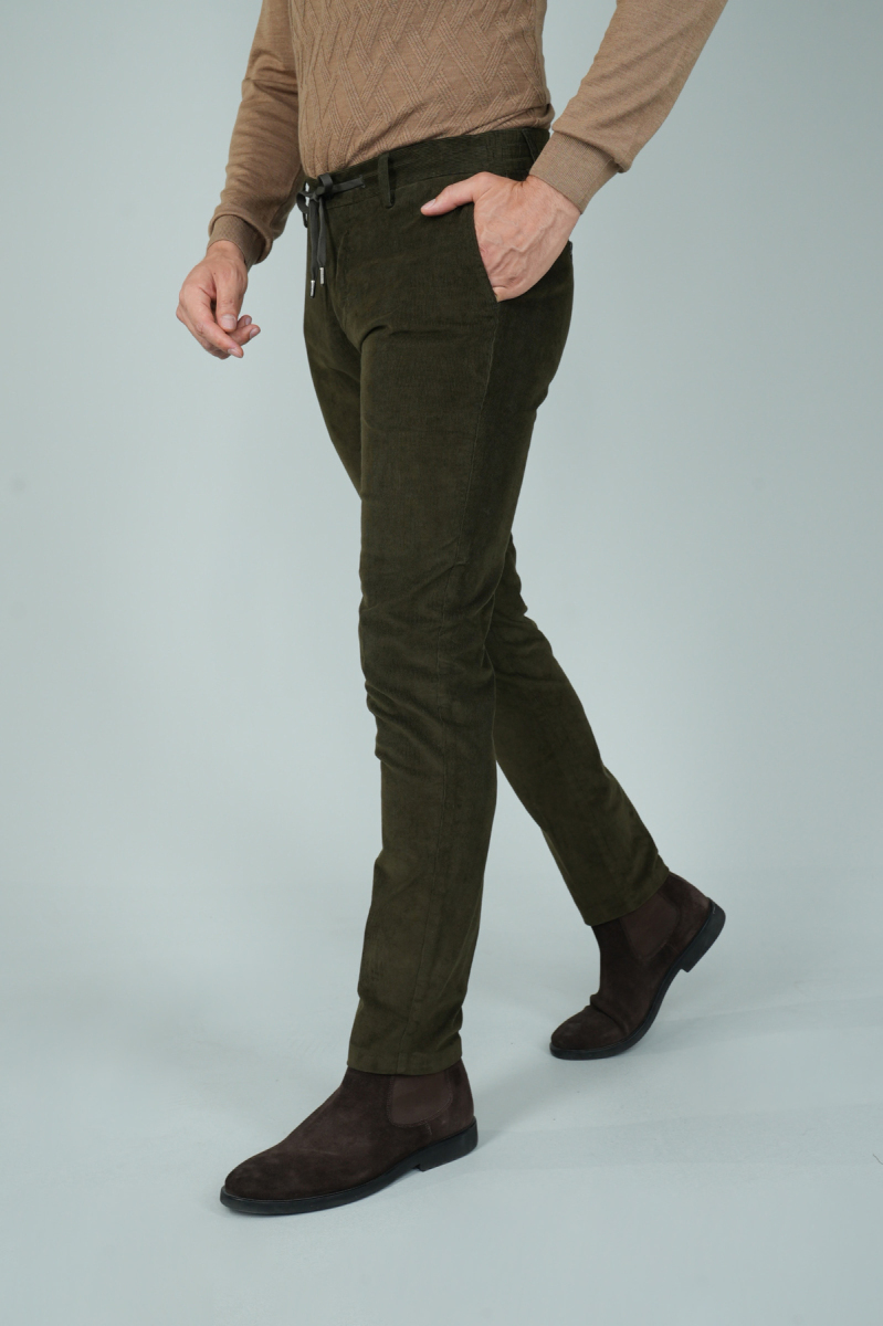 Haki Kadife Pamuklu Likralı Esnek Rahat Jagger Erkek Pantolon - 5