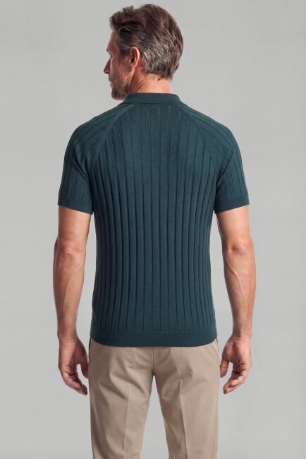 Haki Reglan Kol Polo Yaka Fermuarlı Pamuk Yazlık Triko - 2