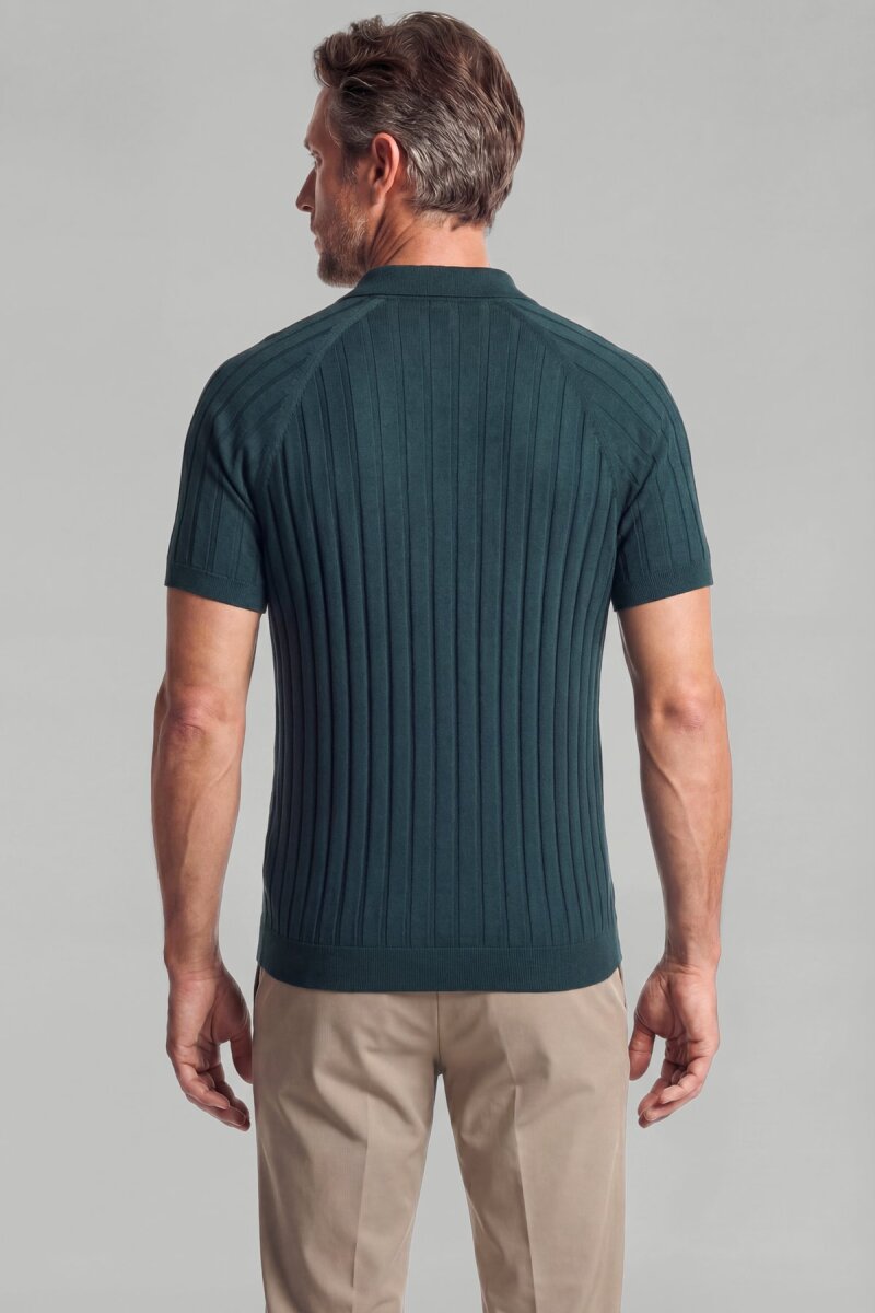 Haki Reglan Kol Polo Yaka Fermuarlı Pamuk Yazlık Triko - 2