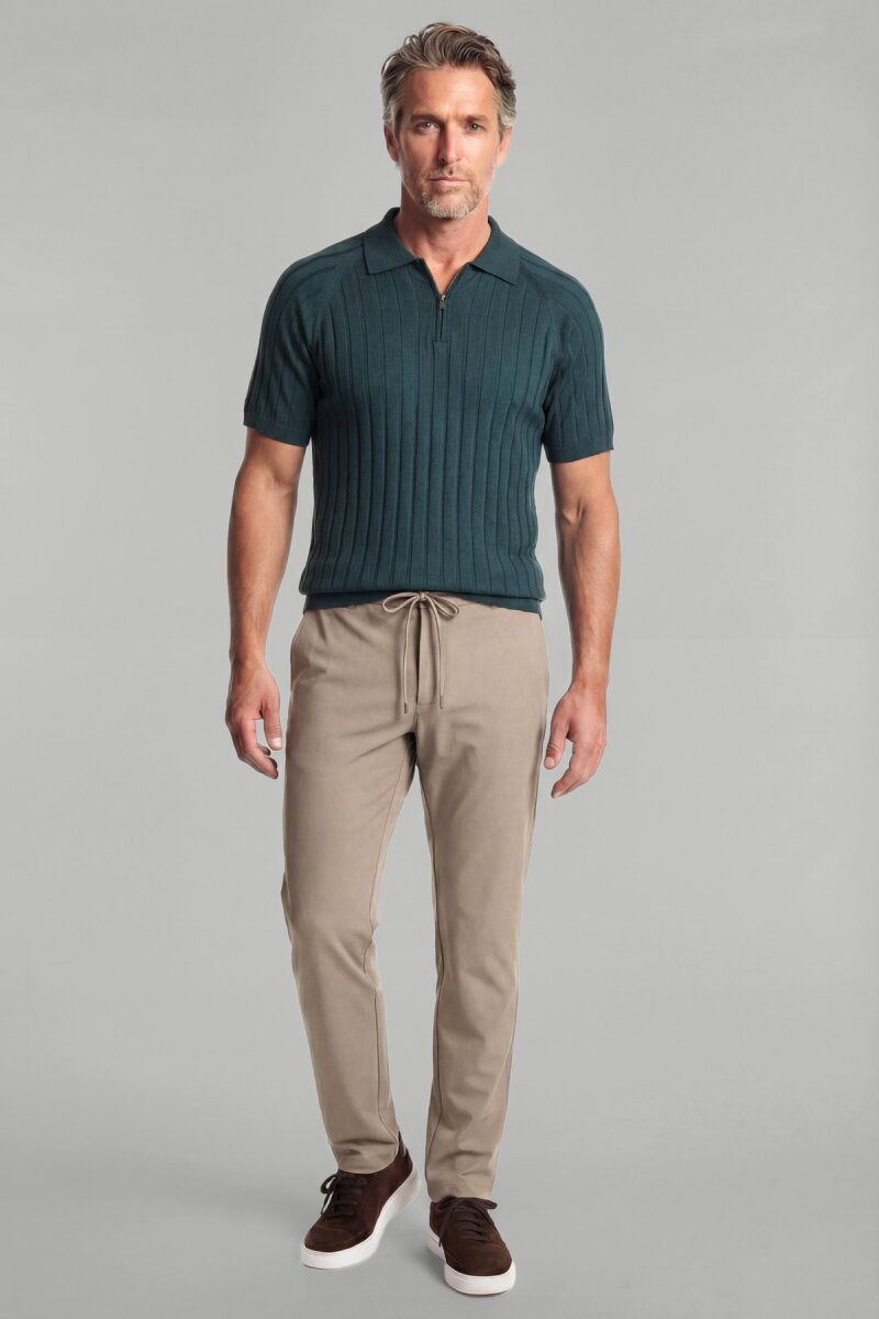 Haki Reglan Kol Polo Yaka Fermuarlı Pamuk Yazlık Triko - 4