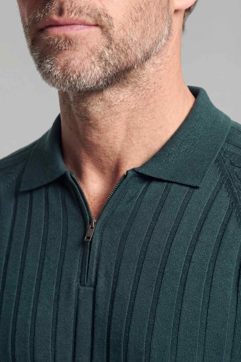 Haki Reglan Kol Polo Yaka Fermuarlı Pamuk Yazlık Triko - 3