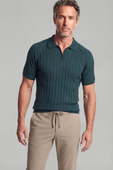 Haki Reglan Kol Polo Yaka Fermuarlı Pamuk Yazlık Triko - 1