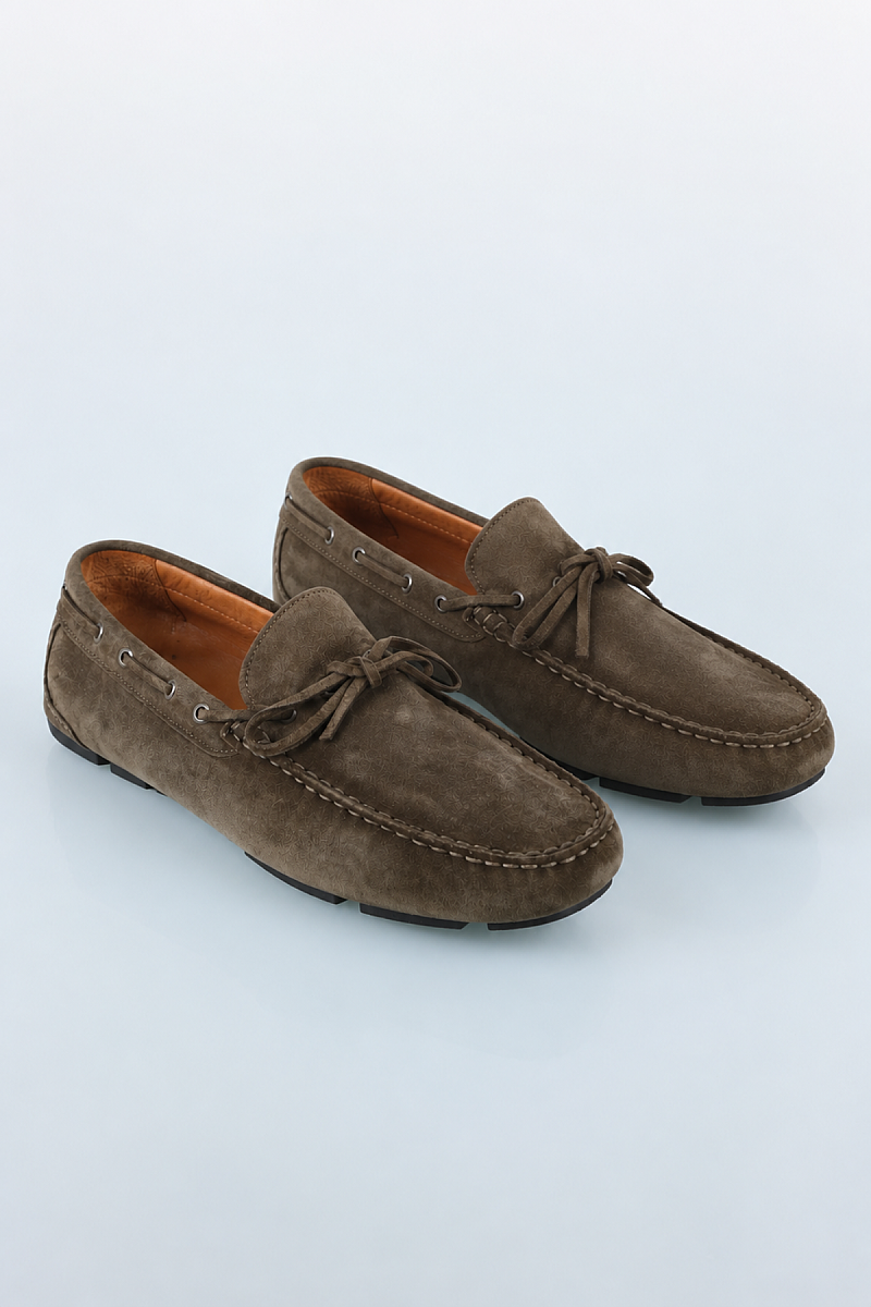 Haki Deri Süet Loafer Ayakkabı - 1
