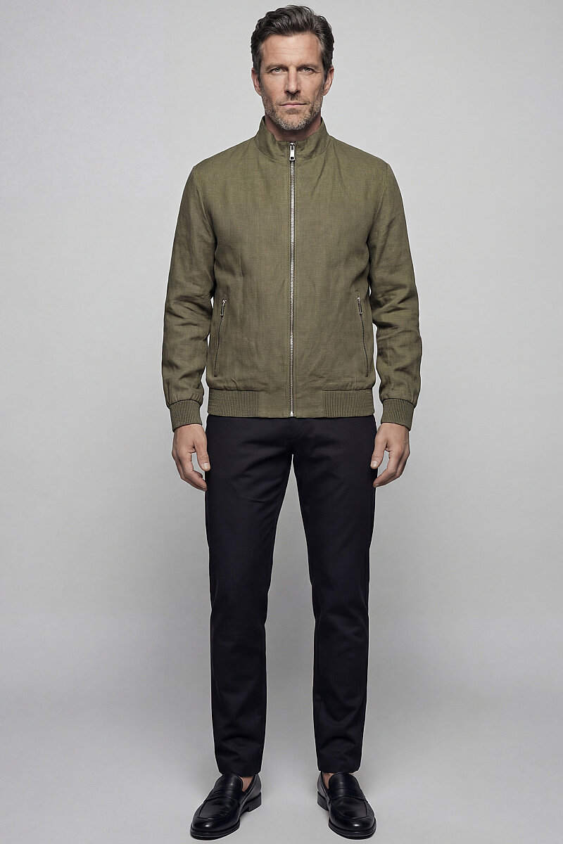 Haki Yazlık Keten Erkek Mont  - 4