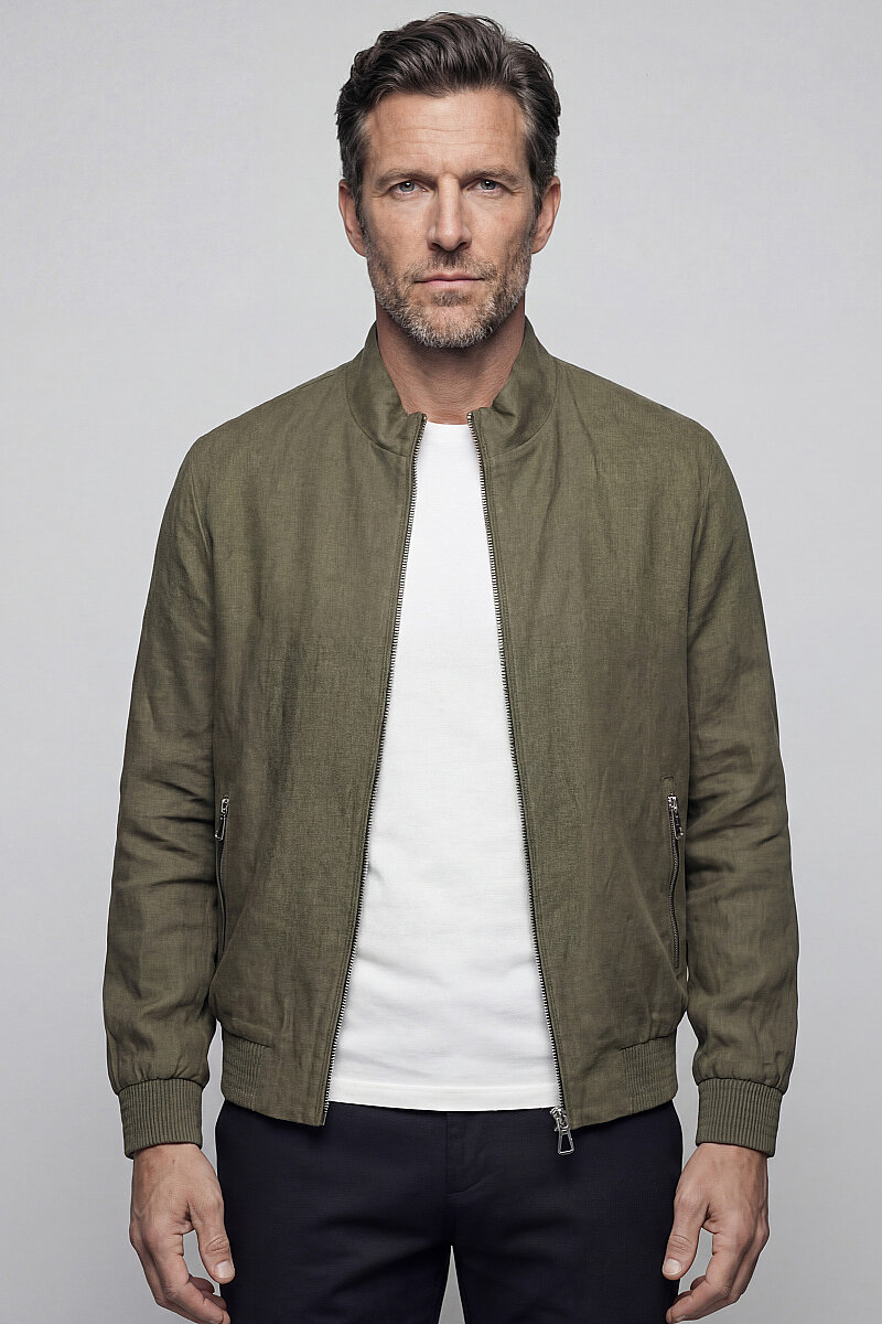 Haki Yazlık Keten Erkek Mont  - 1