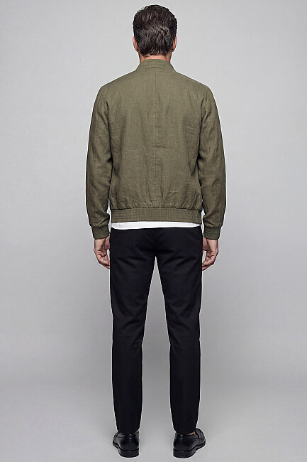 Haki Yazlık Keten Erkek Mont  - 5