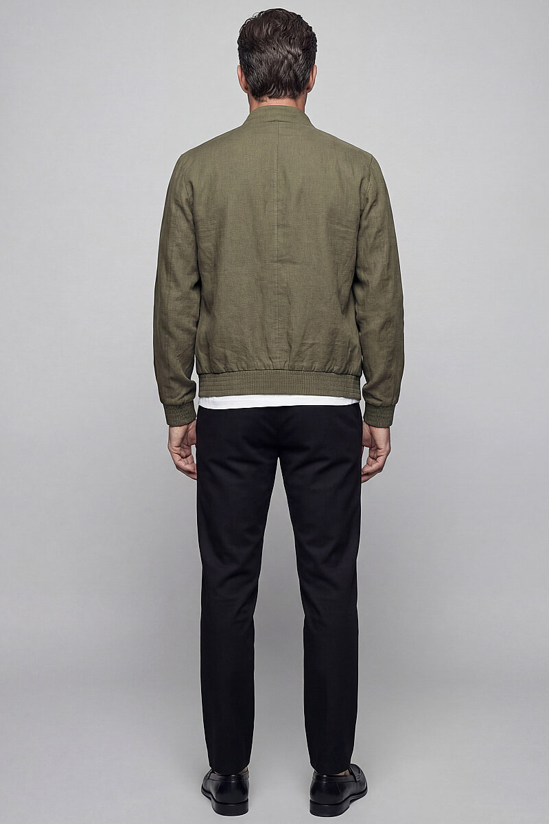 Haki Yazlık Keten Erkek Mont  - 5