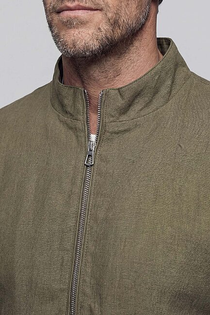Haki Yazlık Keten Erkek Mont  - 3