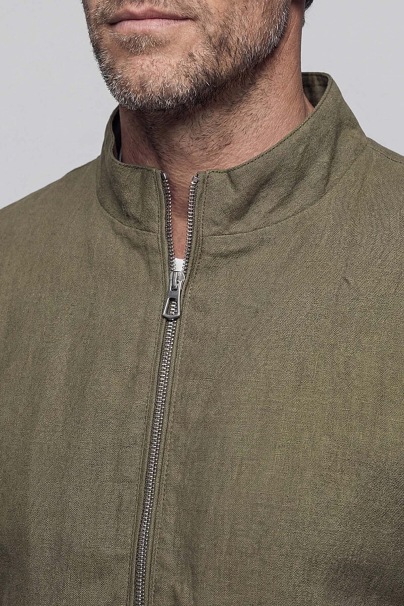 Haki Yazlık Keten Erkek Mont  - 3