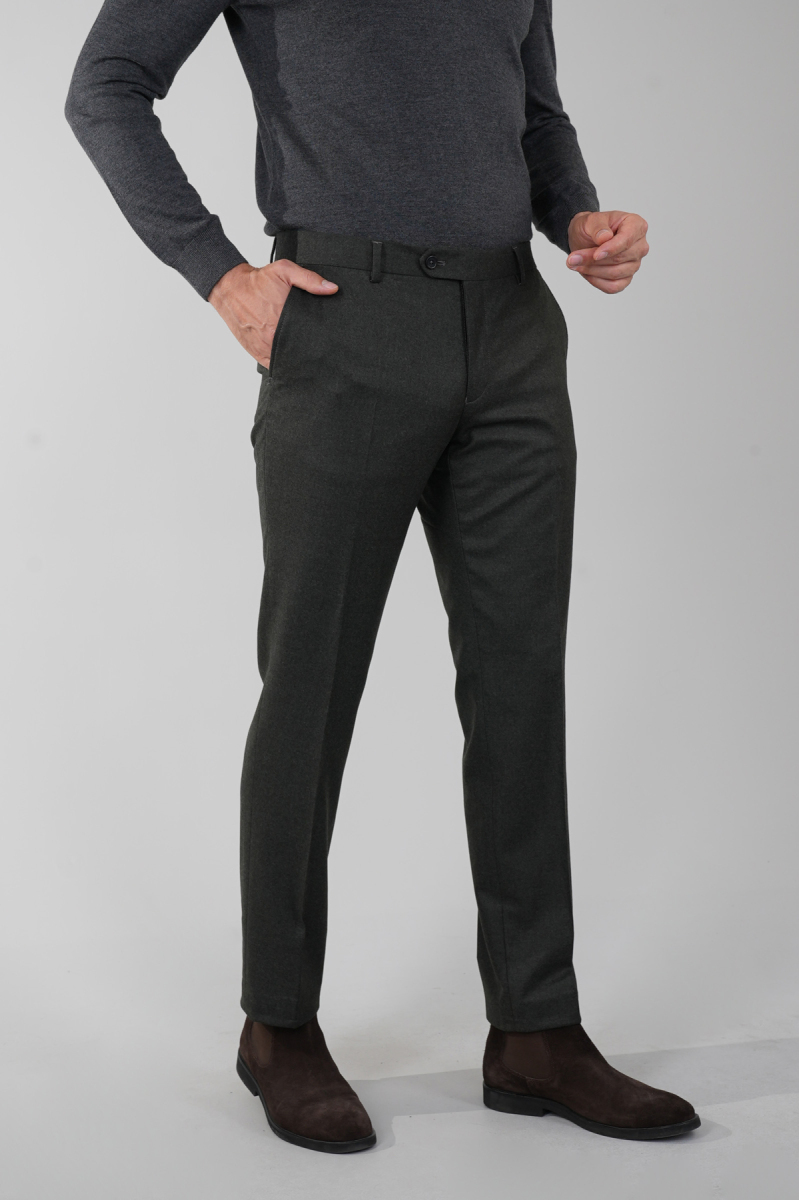 Haki Yün Flanel Regular Fit Klasik Erkek Pantolon - 1