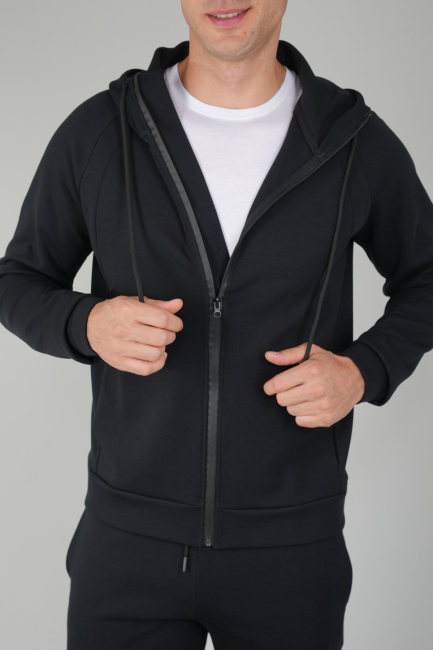 Erkek Pamuk Likralı Siyah Eşofman Üstü (1)