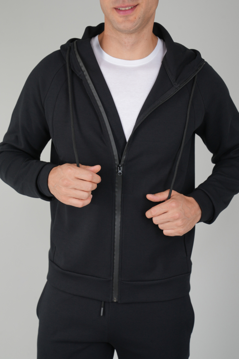 Erkek Pamuk Likralı Siyah Eşofman Üstü - 2